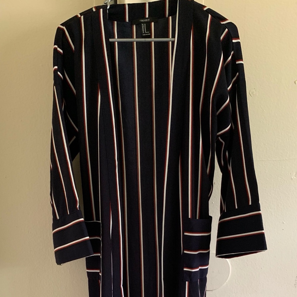 Red white & blue striped trench coat / (robe)